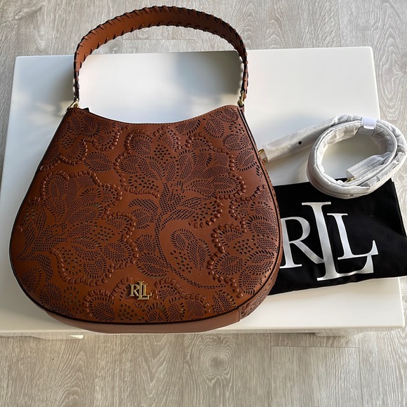 Ralph Lauren Handbags - New Ralph Lauren Brown Leather Floral Hobo Shoulder Crossbody Bag Tote. $650.